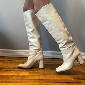 Zara Cream High Knee Leather Boots